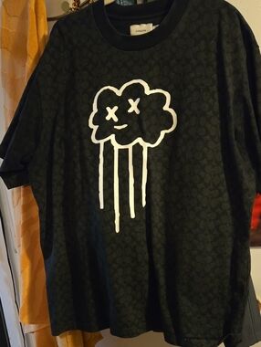 Coach Black Tee with White Dripping Cloud Graphic